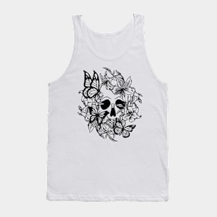 Skull behind lilies and butterflies Tank Top